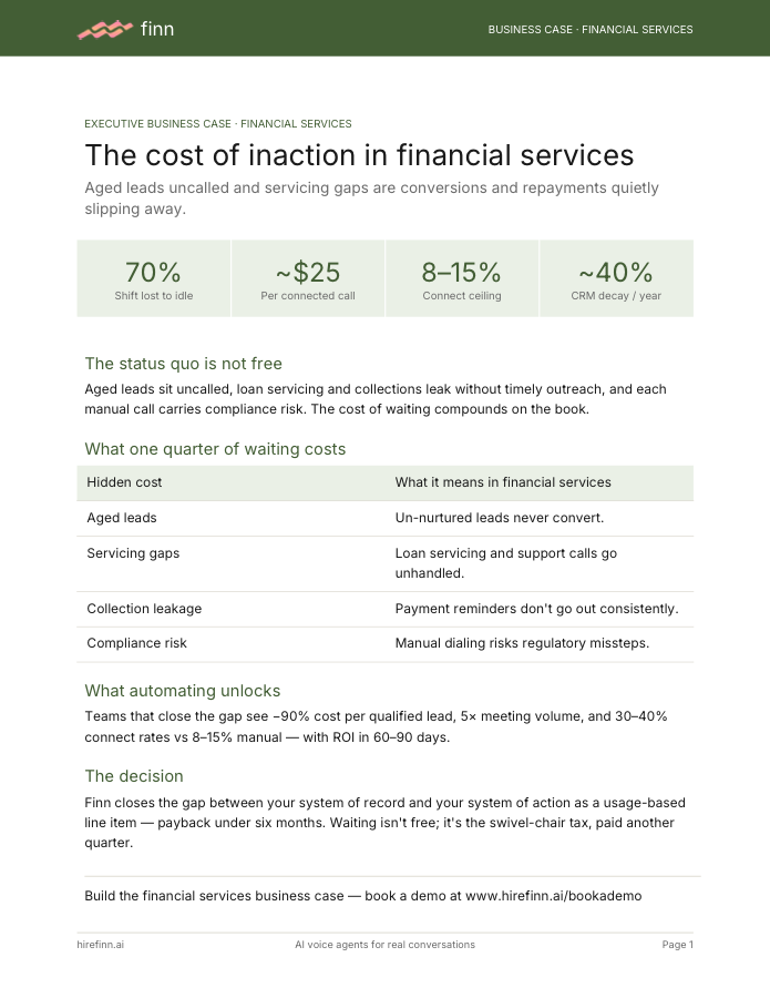 Cost of inaction in financial services — executive business case
