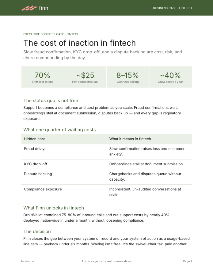 Cost of inaction in fintech — executive business case