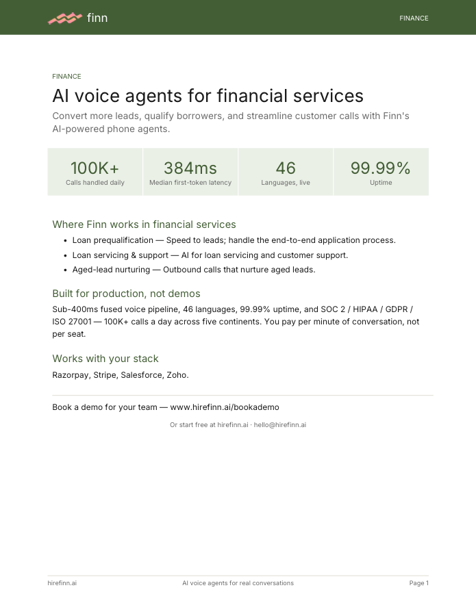 AI voice agents for financial services — one-pager