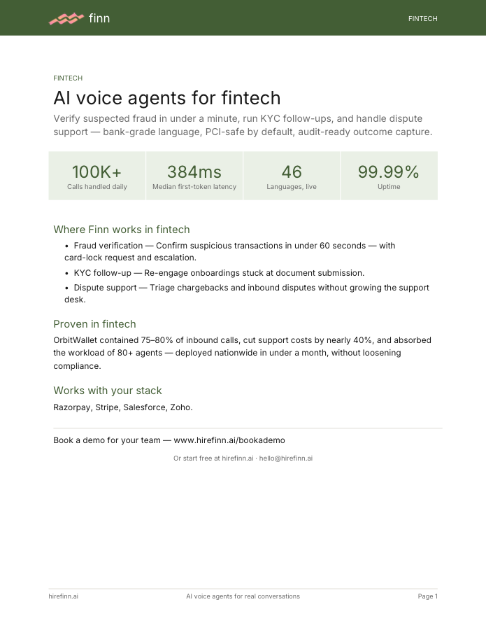 AI voice agents for fintech — one-pager