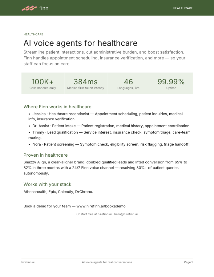AI voice agents for healthcare — one-pager