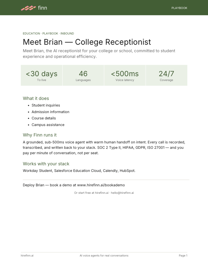 College Receptionist — Brian (playbook)