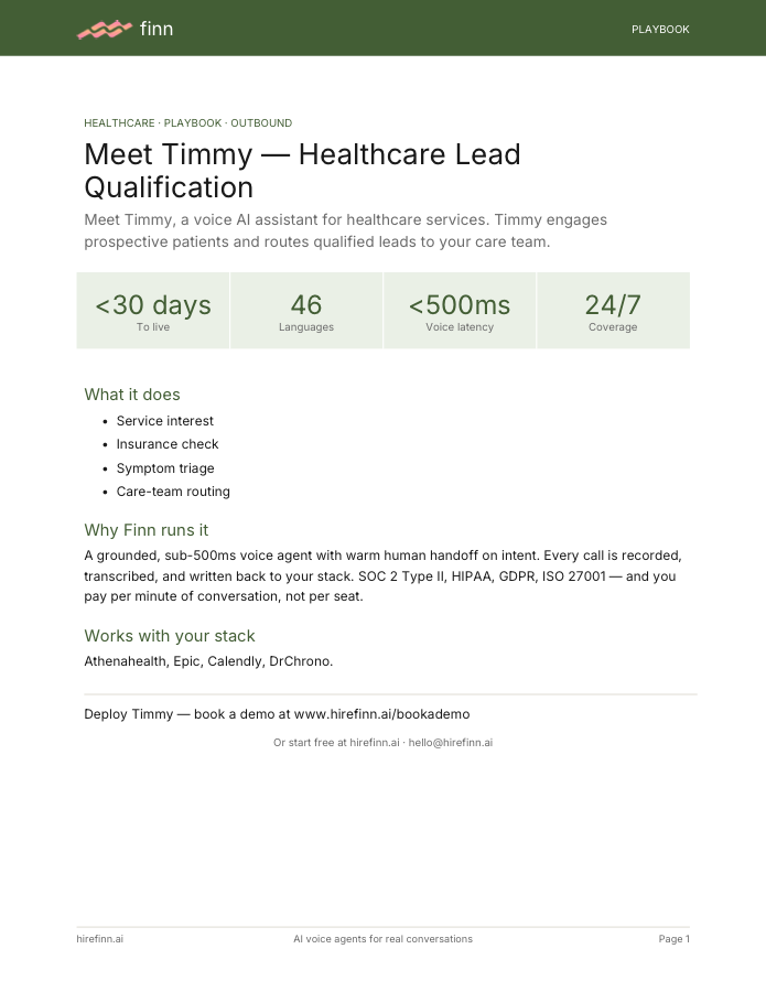 Healthcare Lead Qualification — Timmy (playbook)