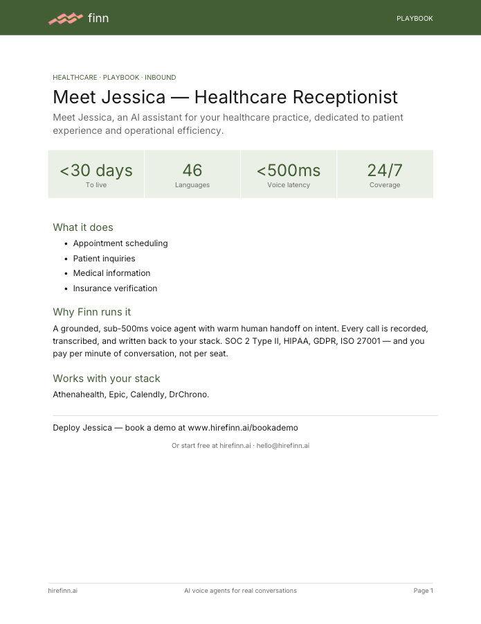 Healthcare Receptionist — Jessica (playbook)