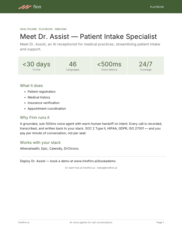 Patient Intake Specialist — Dr. Assist (playbook)