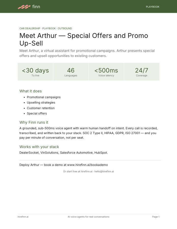 Special Offers and Promo Up-Sell — Arthur (playbook)