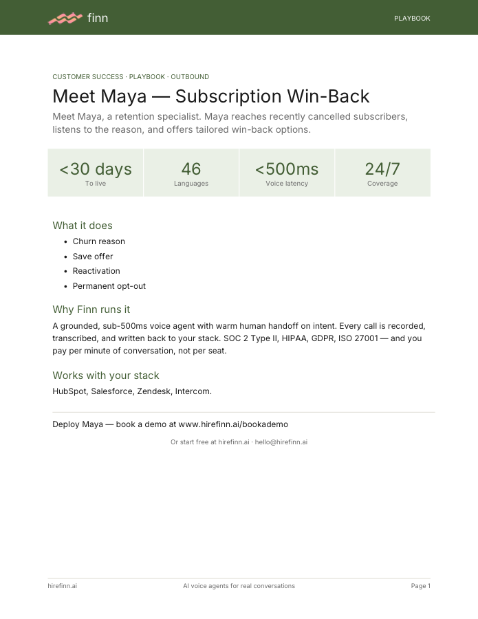 Subscription Win-Back — Maya (playbook)