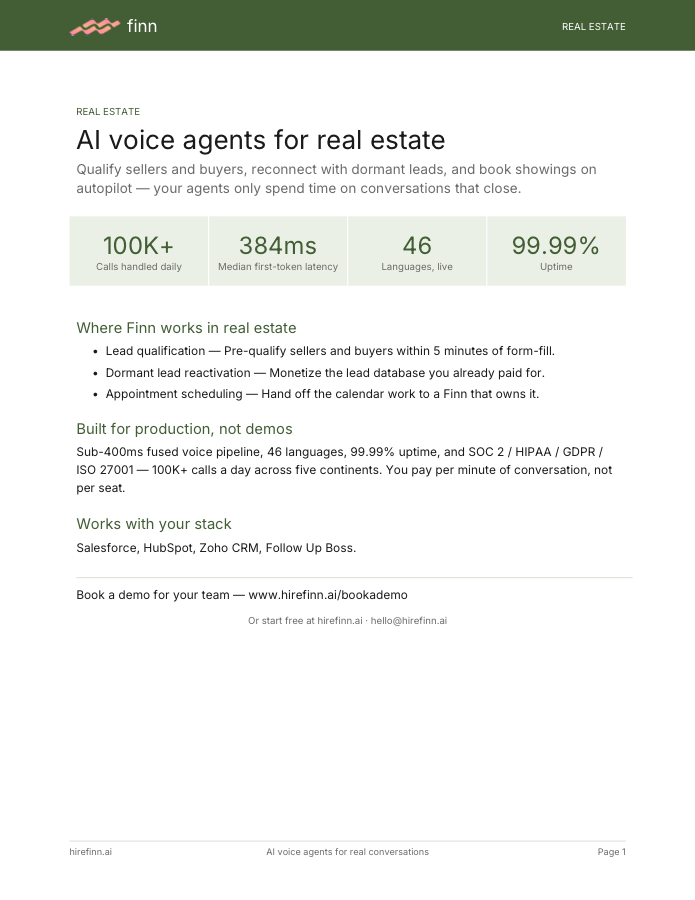 AI voice agents for real estate — one-pager