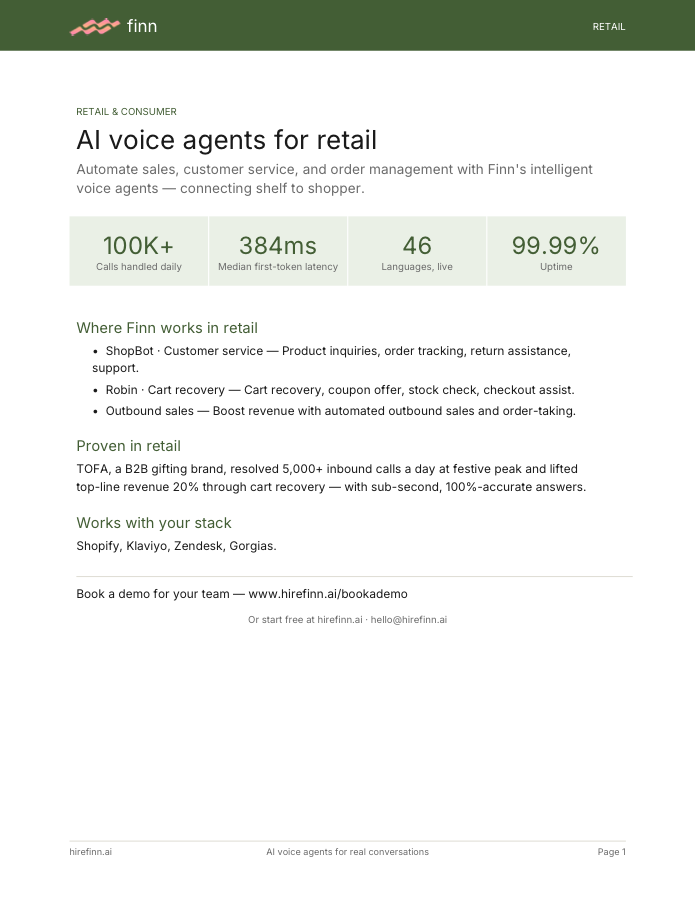AI voice agents for retail — one-pager