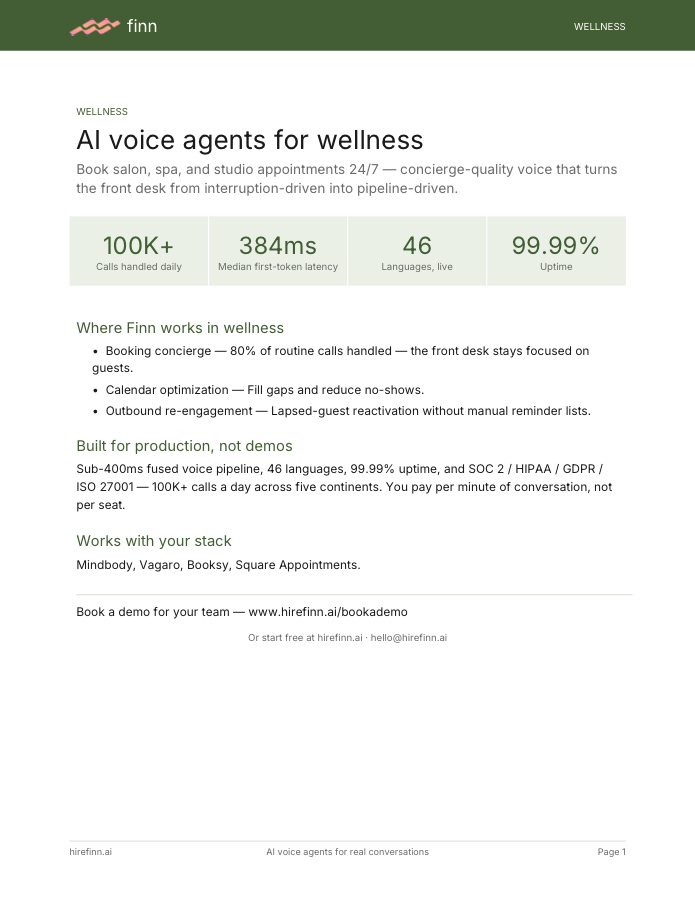 AI voice agents for wellness — one-pager