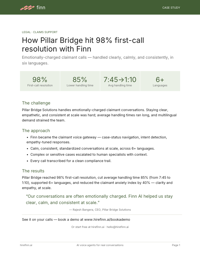 How Pillar Bridge hit 98% first-call resolution with Finn